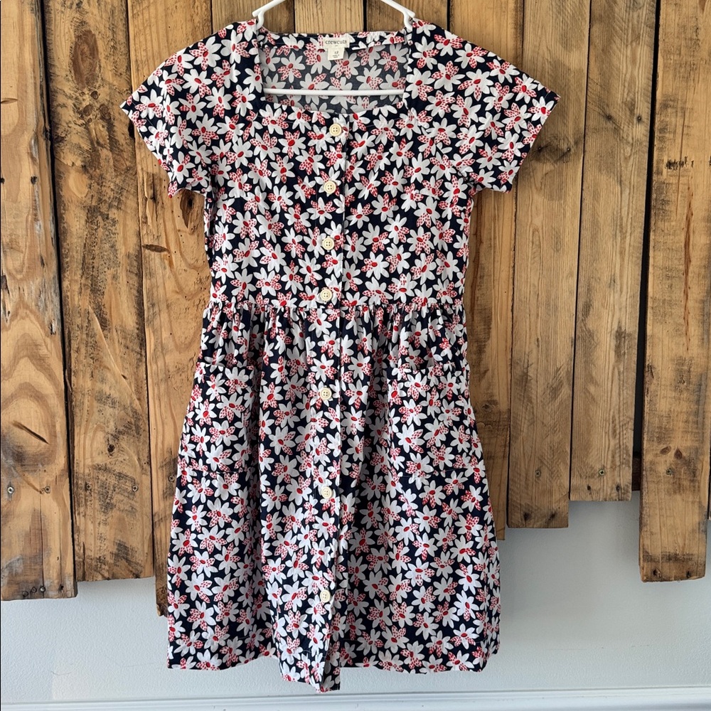 J. Crew‎ Crewcuts Girls Cotton Blend Daisy Floral Print Button Front Dress Sz 12